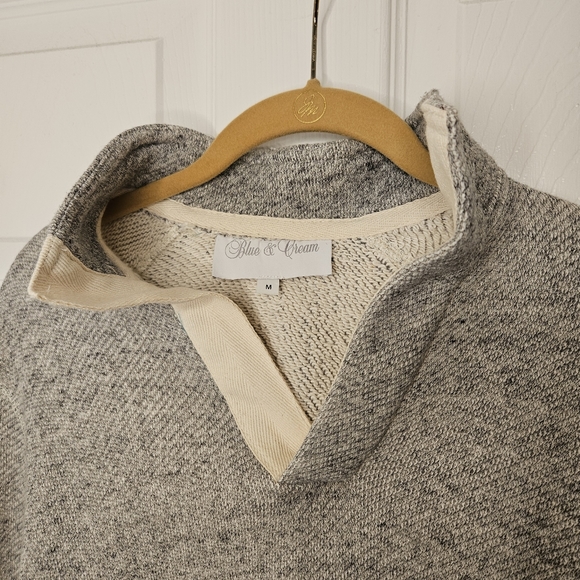 Blue & Cream Japanese fabric pop collar top size M mens - Picture 4 of 10